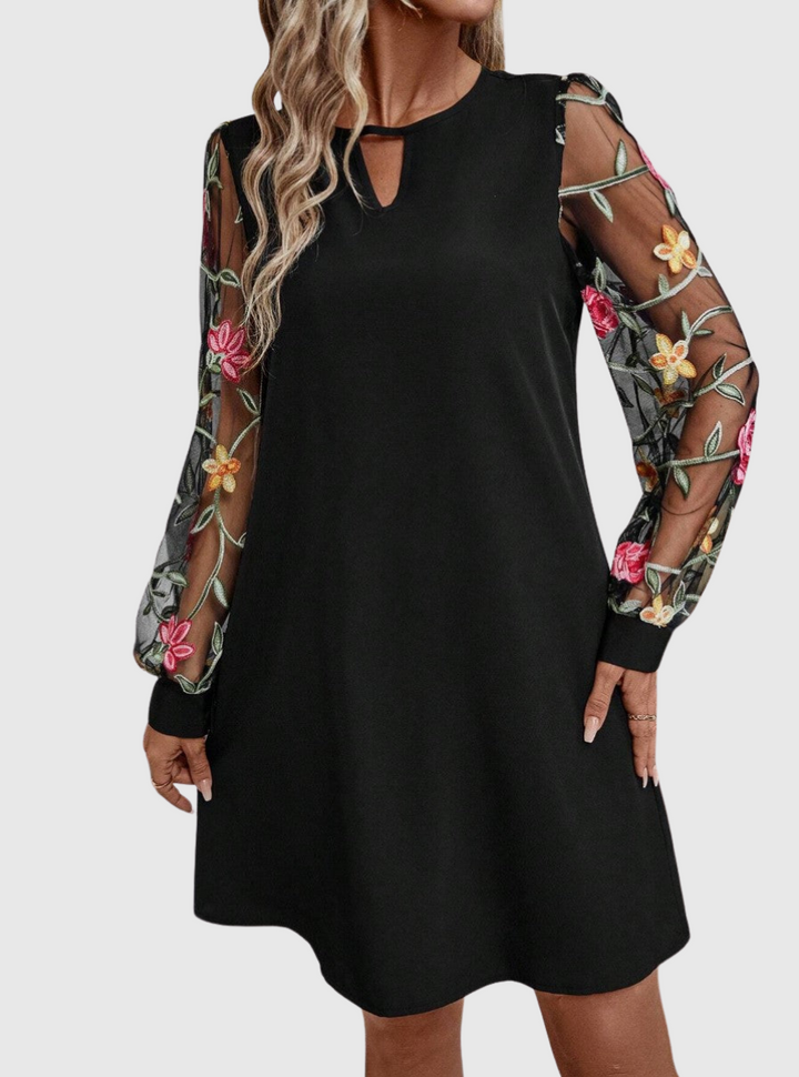 Ellis | Women's Dress with Plunging Neckline and Sheer Sleeves