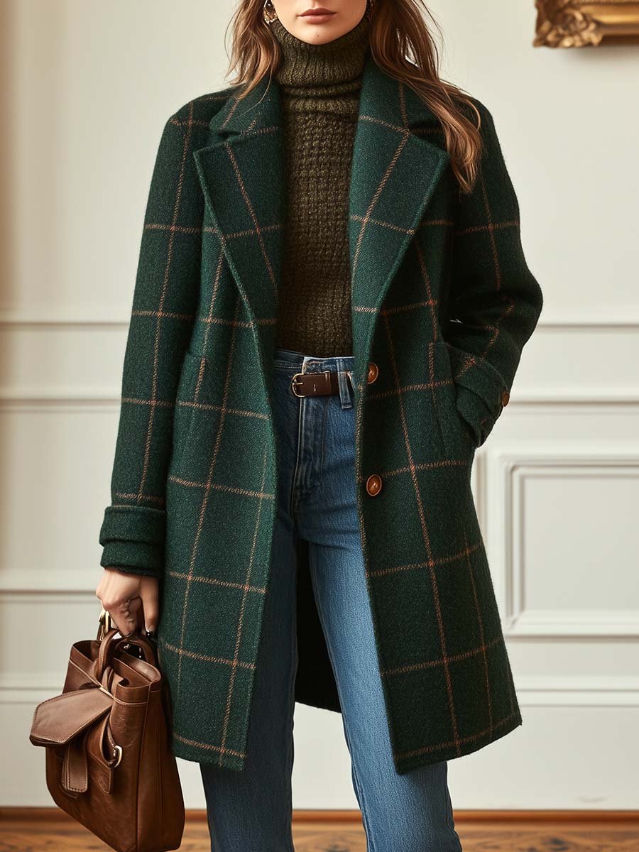 Reese | Retro Lapel Plaid-Tweed Coat