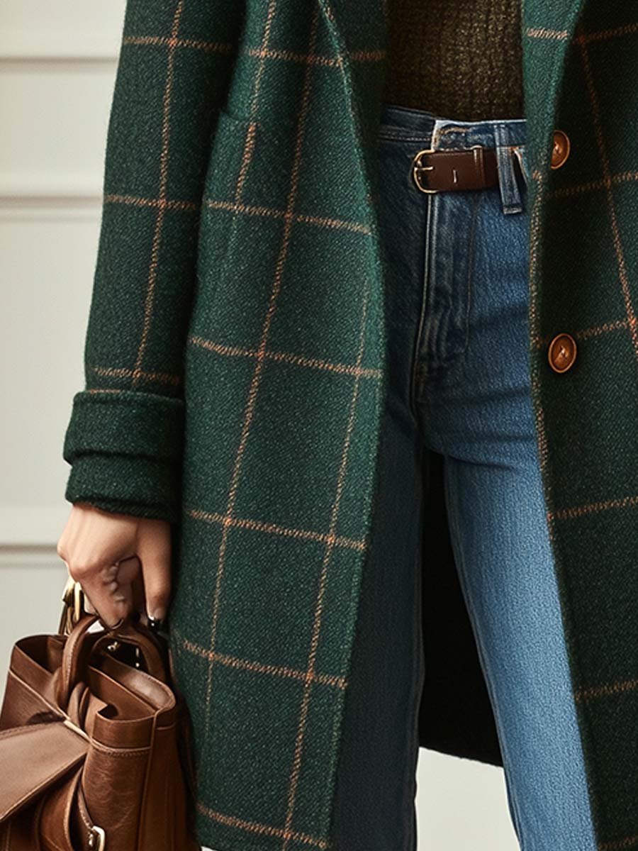 Reese | Retro Lapel Plaid-Tweed Coat