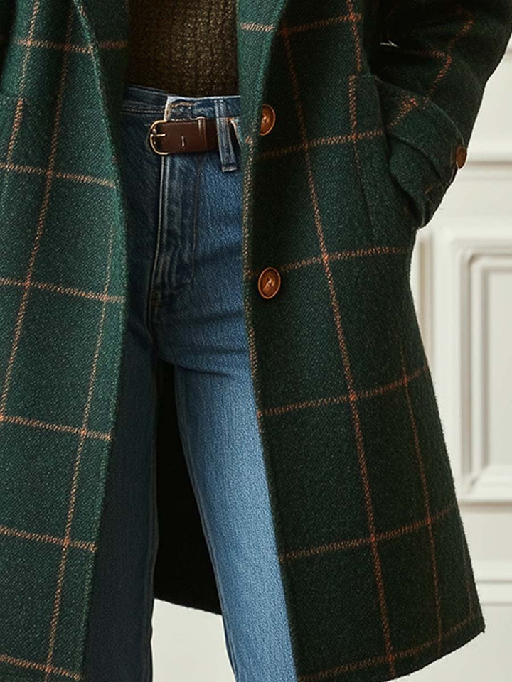 Reese | Retro Lapel Plaid-Tweed Coat