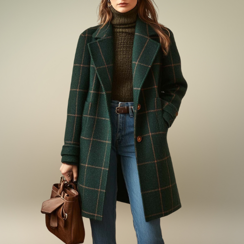 Reese | Retro Lapel Plaid-Tweed Coat